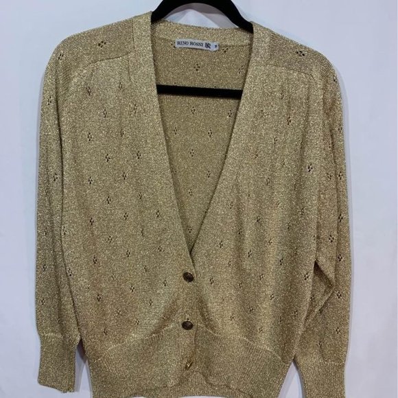WOMAN’S RINO ROSSI gold glitter cardigan with nautical buttons. Size medium - Picture 9 of 9